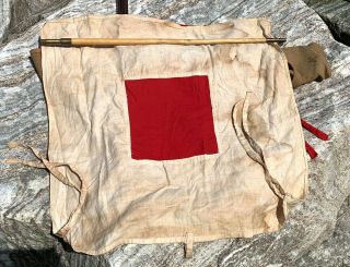ANTIQUE US Army WW1 WW2 SIGNAL Sewn Semaphore Flags FLAG KIT WWI WWII NAVYPole 4