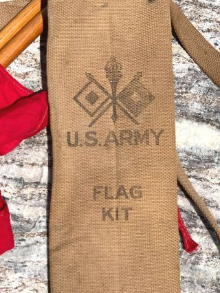 ANTIQUE US Army WW1 WW2 SIGNAL Sewn Semaphore Flags FLAG KIT WWI WWII NAVYPole 7
