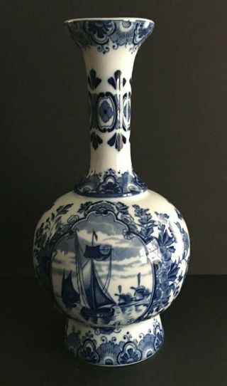 19th.  Century Blue Delft 12 " Tall Garlic Vase N Delft Dec 507