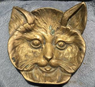 Vtg Brass Cat Face Spoon Rest Trinket Dish Change Tray Jewelry 4 "