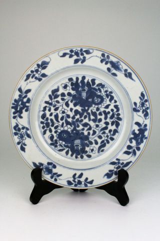 18th C Antique Chinese Blue White Porcelain Plate Flower Decoration E/0128
