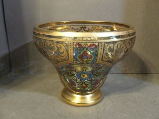 Vintage Antique Signed Hand Painted Art Deco Gold Trim Flower Art Glass Bowl (c)
