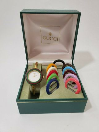 Vintage Gucci Ladies Women Quartz Wristwatch 12 Interchangeable Bezels