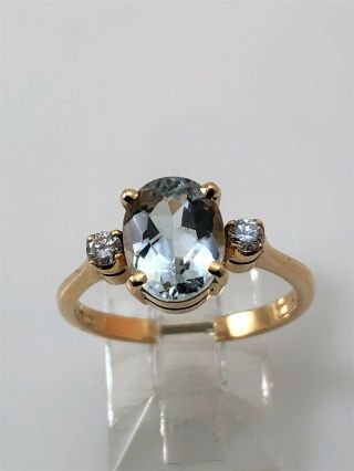 Vintage 14k Yellow Gold Aquamarine Ring With Diamonds