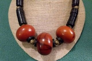 Large Bakelite Bead Necklace Tribal Vintage Heishi Beads 205 Grams 32 " Long