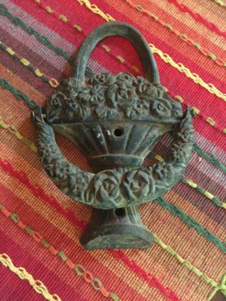 Vintage Cask Iron Door Knocker Flowers In Basket From A Kansas Estate