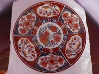 Fab Vintage Japanese Imari Porcelain Flowers & Phoenix Design Plate 26 Cms Dia