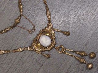 Vtg Unmarked Tests 14k Yellow Gold Jewelry Ornate Link Left Cameo Necklace 17 "