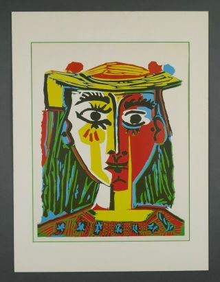Vtg 1962 Pablo Picasso Bust Of A Woman In Hat Lithograph German Print