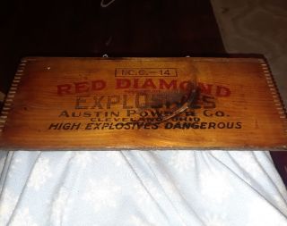 Vintage Wood Crate Red Diamond Explosives Austin Powder Co Cleveland End Board.