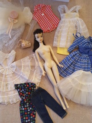 Vintage 3 Brunette Ponytail Barbie Doll With Clothes