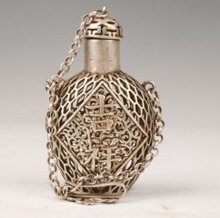 Retro Chinese Tibetan Silver Handmade Snuff Bottle Pendant Hollowed Out