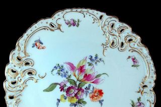 RARE ANTIQUE HAND PAINTED FLOWERS NYMPHENBURG DRESDEN RETICULATED CABINET PLATE 3