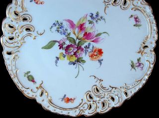 RARE ANTIQUE HAND PAINTED FLOWERS NYMPHENBURG DRESDEN RETICULATED CABINET PLATE 5