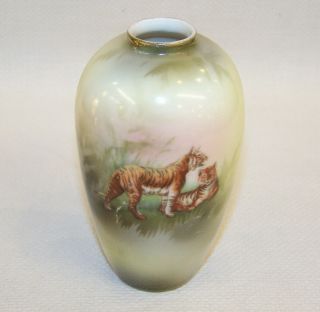 Rare Antique R S Prussia Or Royal Bayreuth Tiger & Cub Design Vase C1910.