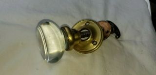 Vintage Antique Brass/ Glass Door Knob With Thumb Lock