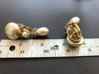 Sign Miriam Haskell Leaf Baroque Huge Pearls Rhinestone Earrings Jewelry 11