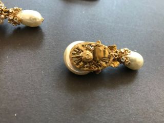 Sign Miriam Haskell Leaf Baroque Huge Pearls Rhinestone Earrings Jewelry 12
