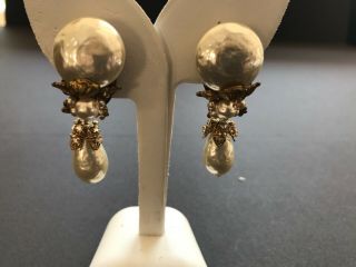 Sign Miriam Haskell Leaf Baroque Huge Pearls Rhinestone Earrings Jewelry 8