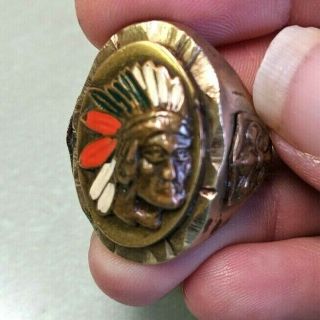 Vintage Mexican Biker Indian Chief Ring Size 10 (?) Sterling Silver
