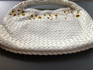 Vintage Bottega Veneta White Leather Hobo Shoulder Handbag w/ Gold Cutouts Rare 3