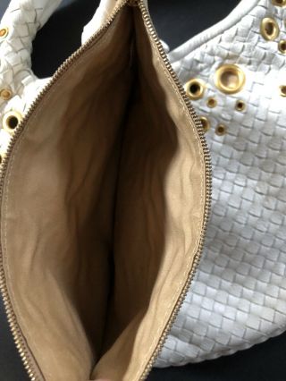 Vintage Bottega Veneta White Leather Hobo Shoulder Handbag w/ Gold Cutouts Rare 8