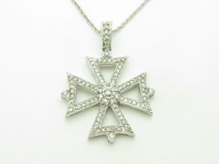 14k Solid White Gold Diamond Vintage Design Pave Cross Necklace Gift