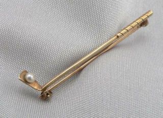 Antique Brooch SLOAN & Co NY 14K Yellow Gold GOLF Club Pearl Ball Pin 1900s 2