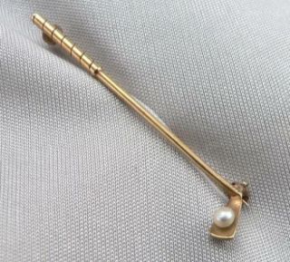 Antique Brooch SLOAN & Co NY 14K Yellow Gold GOLF Club Pearl Ball Pin 1900s 3