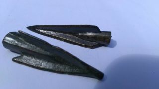 2 Ancient Roman Bronze Arrowheads - Circa 1st - 3rd Century Ad