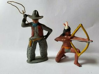 Vintage Barclay Manoil Cowboy And Indian Lead Figures Made In Usa B95a,  B98