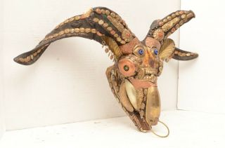 Antique Tibetan buddhist Goat Kapala Skull Mask vintage cerimonial relequari 2