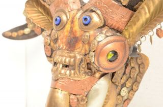 Antique Tibetan buddhist Goat Kapala Skull Mask vintage cerimonial relequari 4