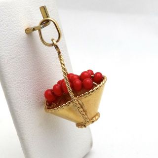750 Italy 18k Gold 3d Apples Cherries Fruit In A Basket Charm Pendant 3.  1 Grams
