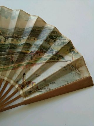 Antique 1893 World ' s Columbian Exposition Souvenir Lithograph Paper Hand Fan 4