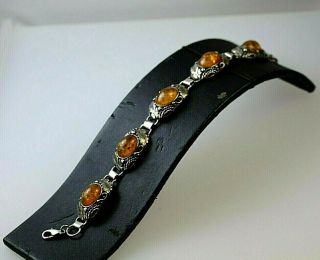 Vintage Amber Butterscotch Bracelet Silver Set With Acorn Design