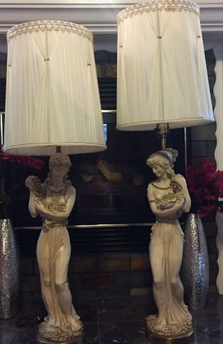2 - Greek Goddess Maidens W/ Fruit Brass Base Vintage Table/floor Lamp.