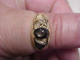 Vintage Mens Black Star Sapphire & Diamond Ring 14k Yellow Gold Sz 10.  5 Gift It