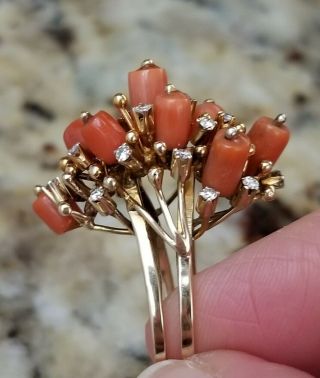Gorgeous Vintage Coral And Diamond Ring; 14k Gold; One Of A Kind