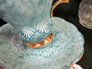 ROYAL ALBERT tea cup and saucer Lyric shape teacup MARBLE teal blue half shell 4