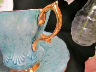 ROYAL ALBERT tea cup and saucer Lyric shape teacup MARBLE teal blue half shell 5