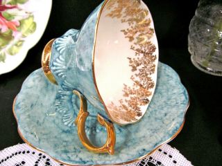 ROYAL ALBERT tea cup and saucer Lyric shape teacup MARBLE teal blue half shell 6