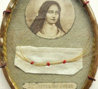 Rare Antique Reliquary Frame W/ Hair Lock Relic Of Saint Therese Of Infant Jesus