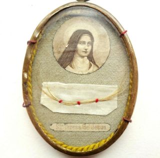 RARE ANTIQUE RELIQUARY FRAME W/ HAIR LOCK RELIC OF SAINT THERESE OF INFANT JESUS 2