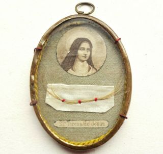 RARE ANTIQUE RELIQUARY FRAME W/ HAIR LOCK RELIC OF SAINT THERESE OF INFANT JESUS 3