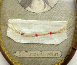 RARE ANTIQUE RELIQUARY FRAME W/ HAIR LOCK RELIC OF SAINT THERESE OF INFANT JESUS 9