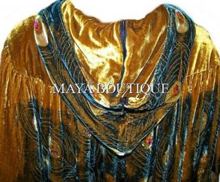 Opera Cape Cloak Beaded Velvet Lace Peacock Victorian Antique Gold Maya Matazaro 10