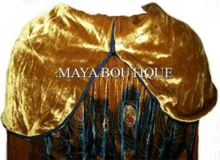 Opera Cape Cloak Beaded Velvet Lace Peacock Victorian Antique Gold Maya Matazaro 7