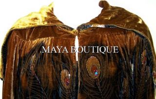 Opera Cape Cloak Beaded Velvet Lace Peacock Victorian Antique Gold Maya Matazaro 9