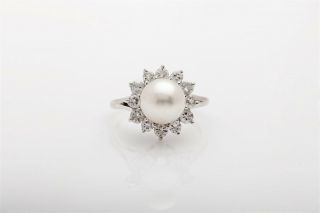 Vintage Signed Serial Number $3400 9mm South Sea Pearl Diamond 18k Gold Ring